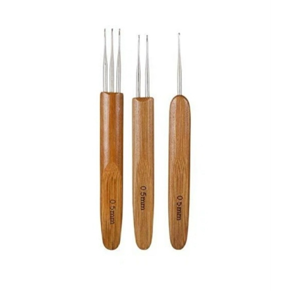 Set 2 Younique Dreadlocks Crochet Hook Set 0.5mm Brown NEW Bamboo 3pc Loc Tool